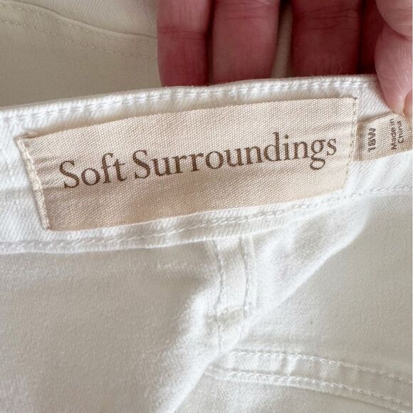 Soft Surroundings Cropped Wide Leg Jeans Stretch Patch Pockets White Size 18W - Picture 10 of 11